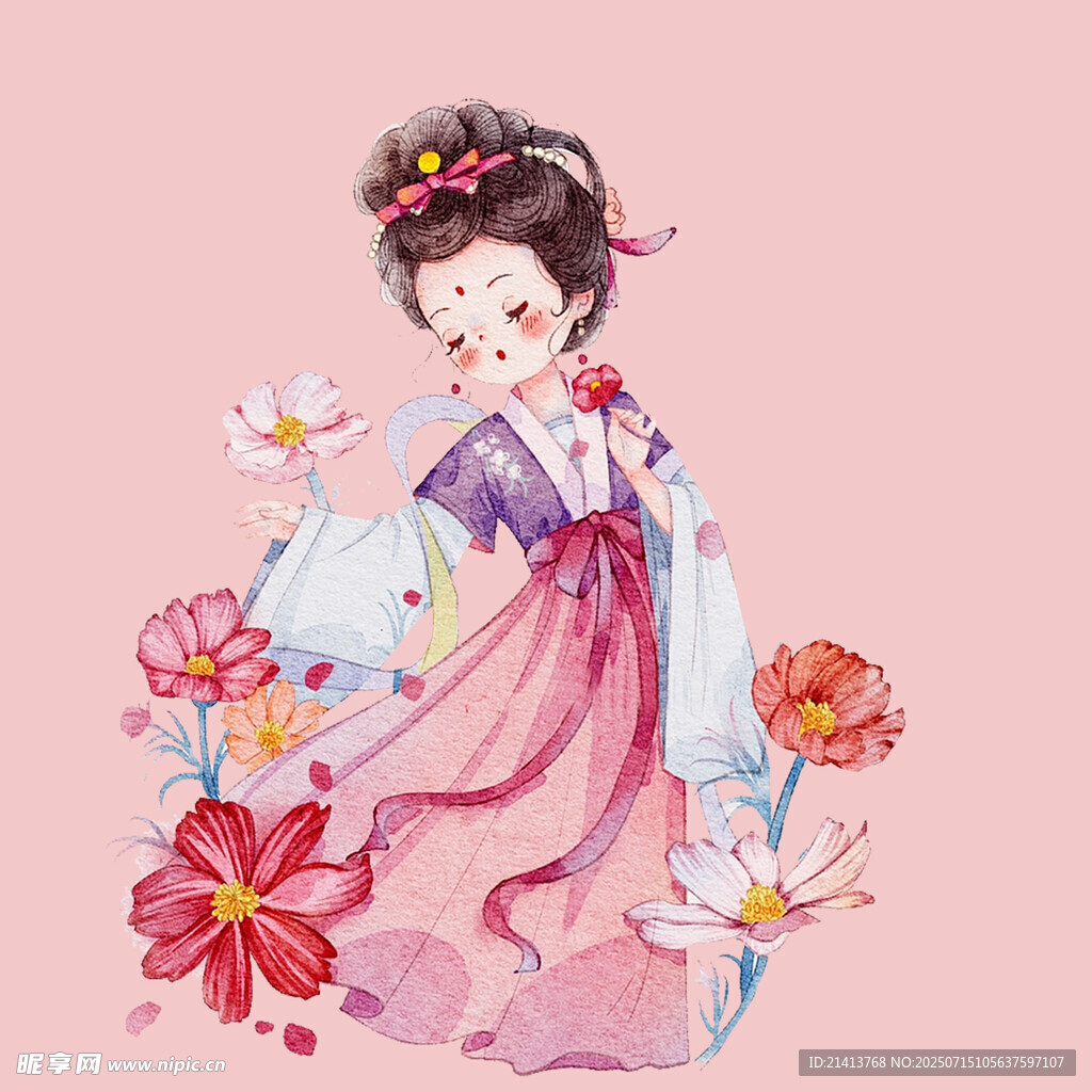 古风汉服少女赏花图