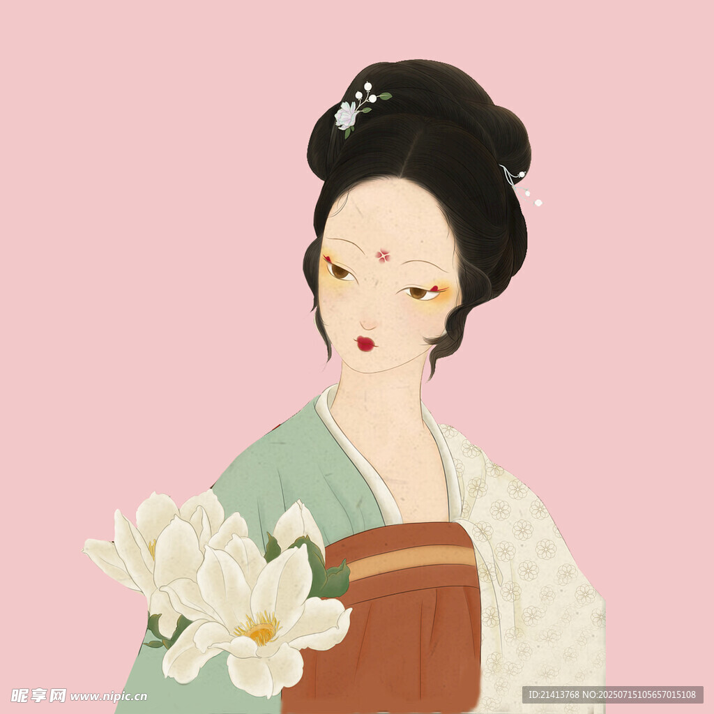 唐代仕女手持白花图