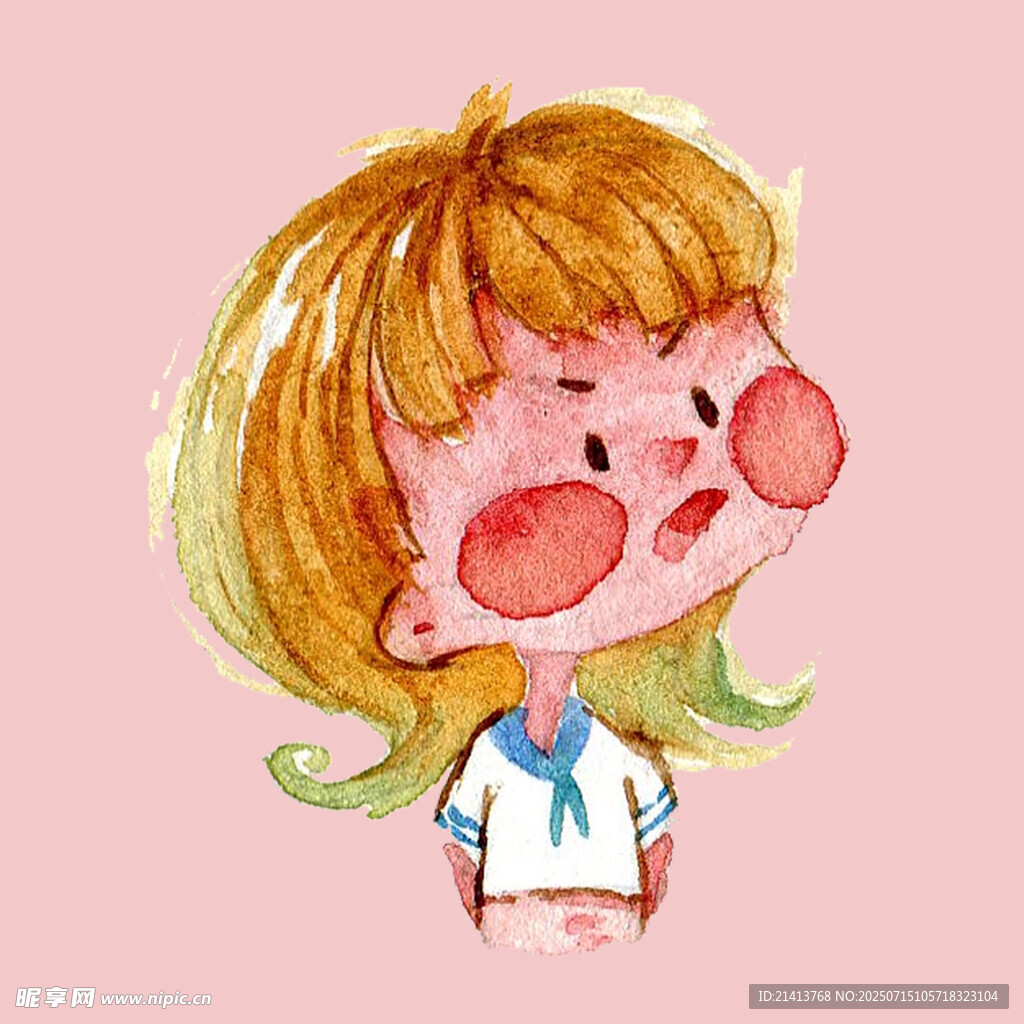 可爱金发女孩水彩插画
