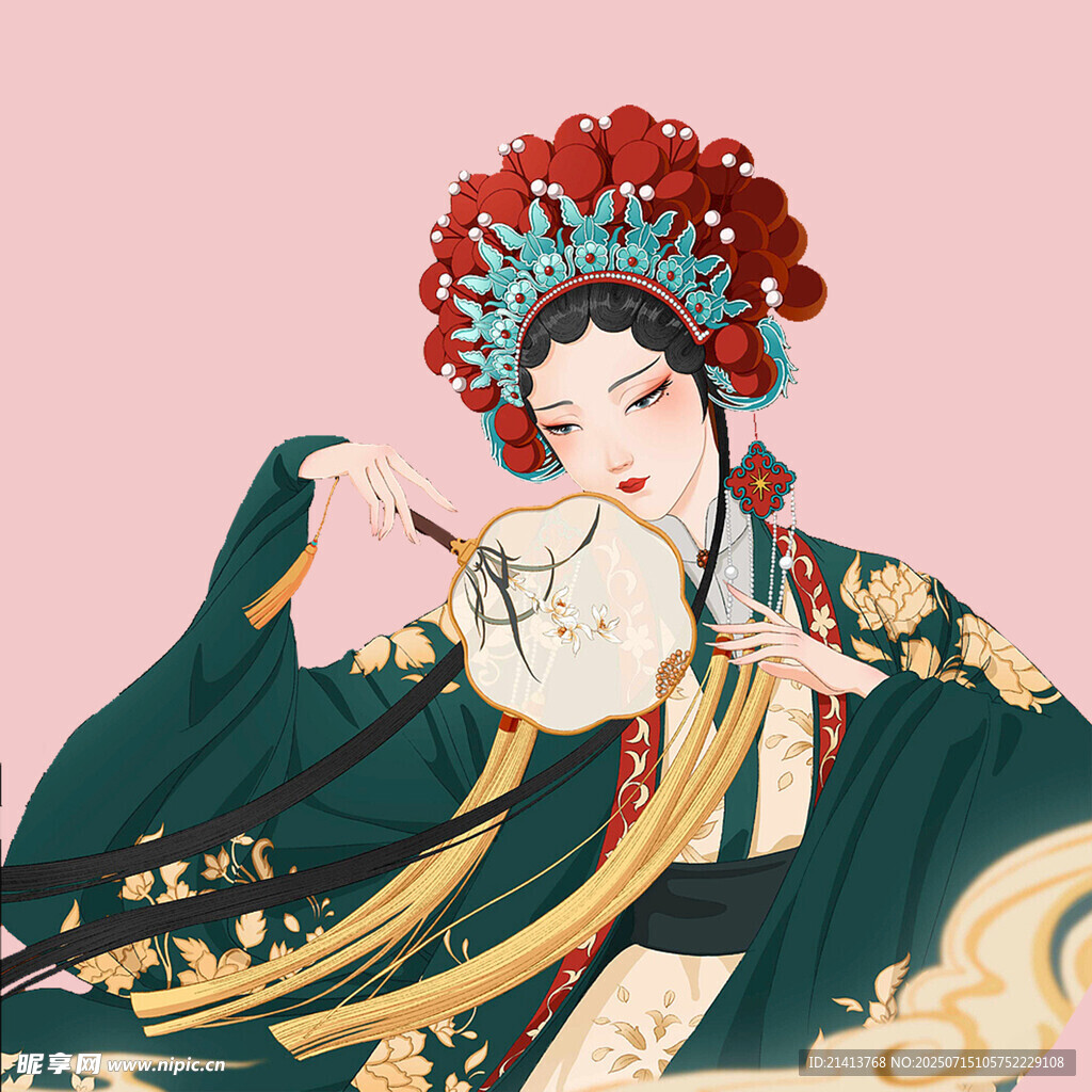 京剧扮相女子优雅持扇