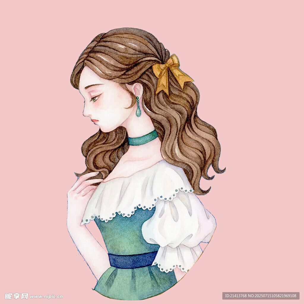 复古风卷发少女优雅装扮