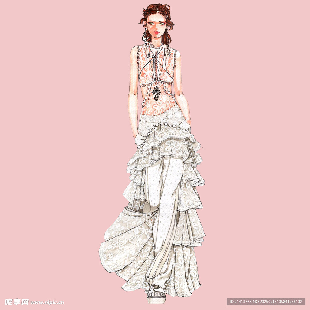 优雅长裙女性时尚插画