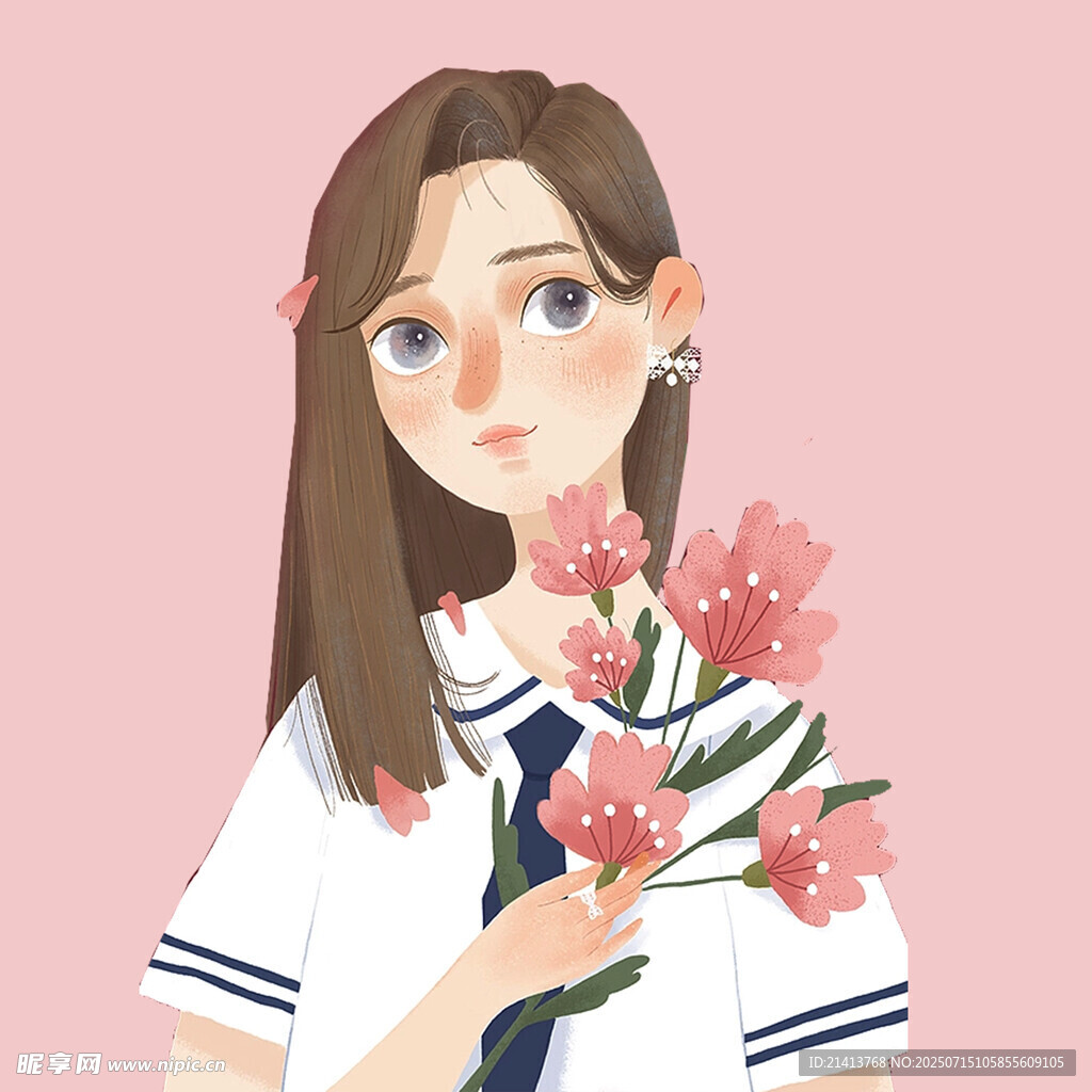 手持鲜花的清新少女