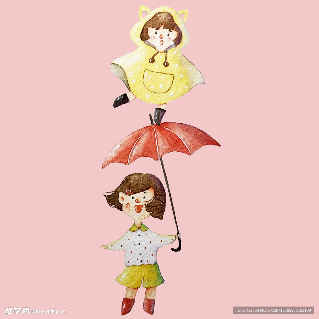 撑伞女孩与空中玩偶