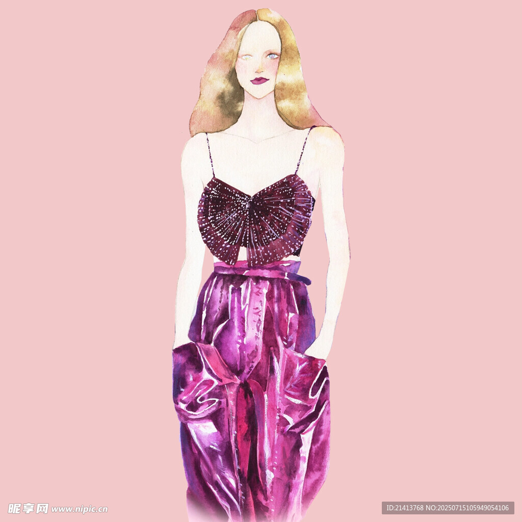 时尚紫色系女士服装插画