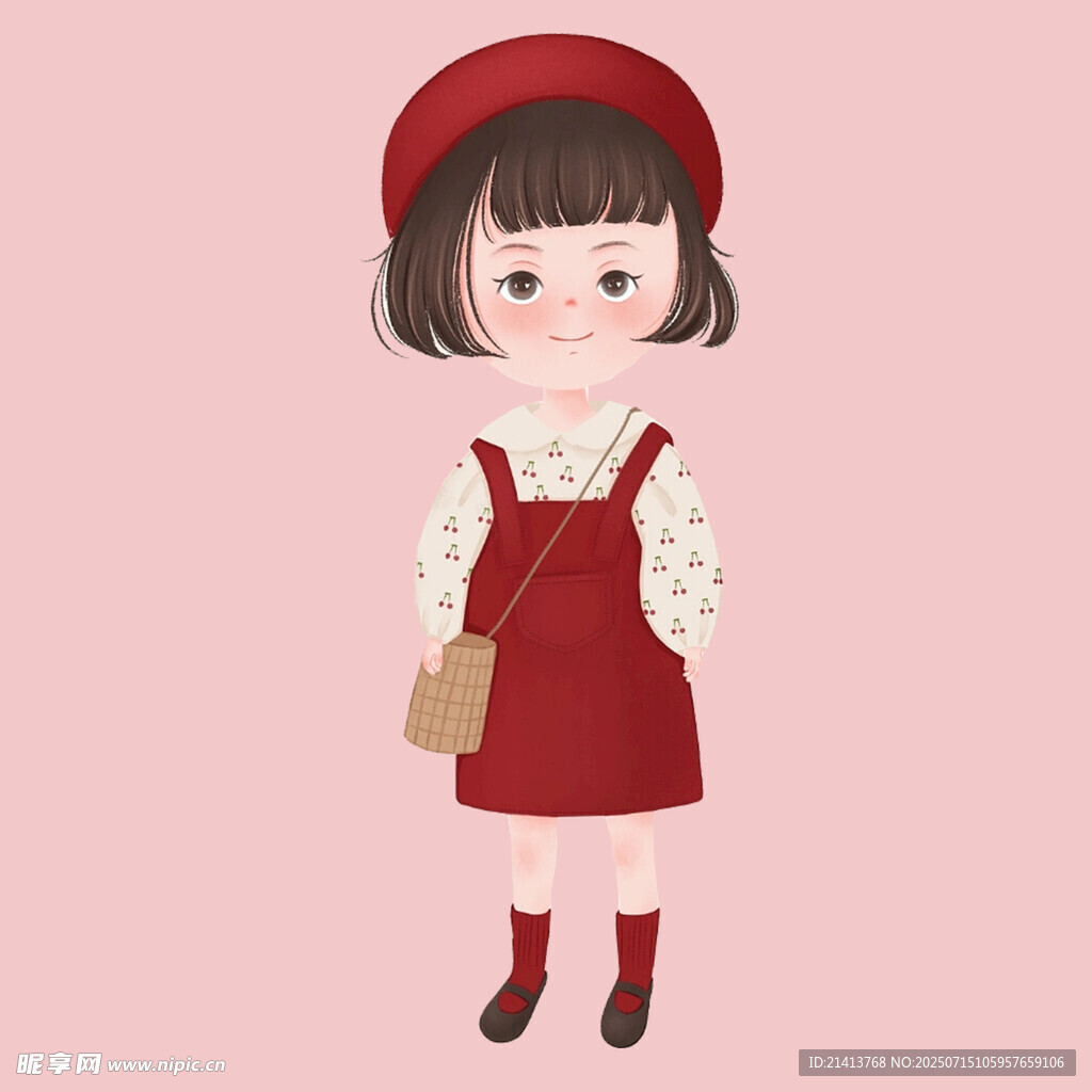 穿红裙戴红帽的可爱女孩