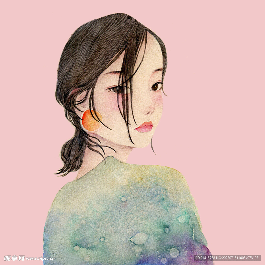 梦幻色彩的侧脸女孩