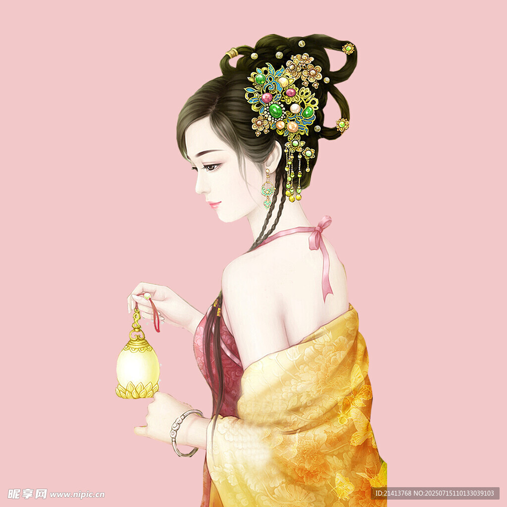 古风佳人持灯图