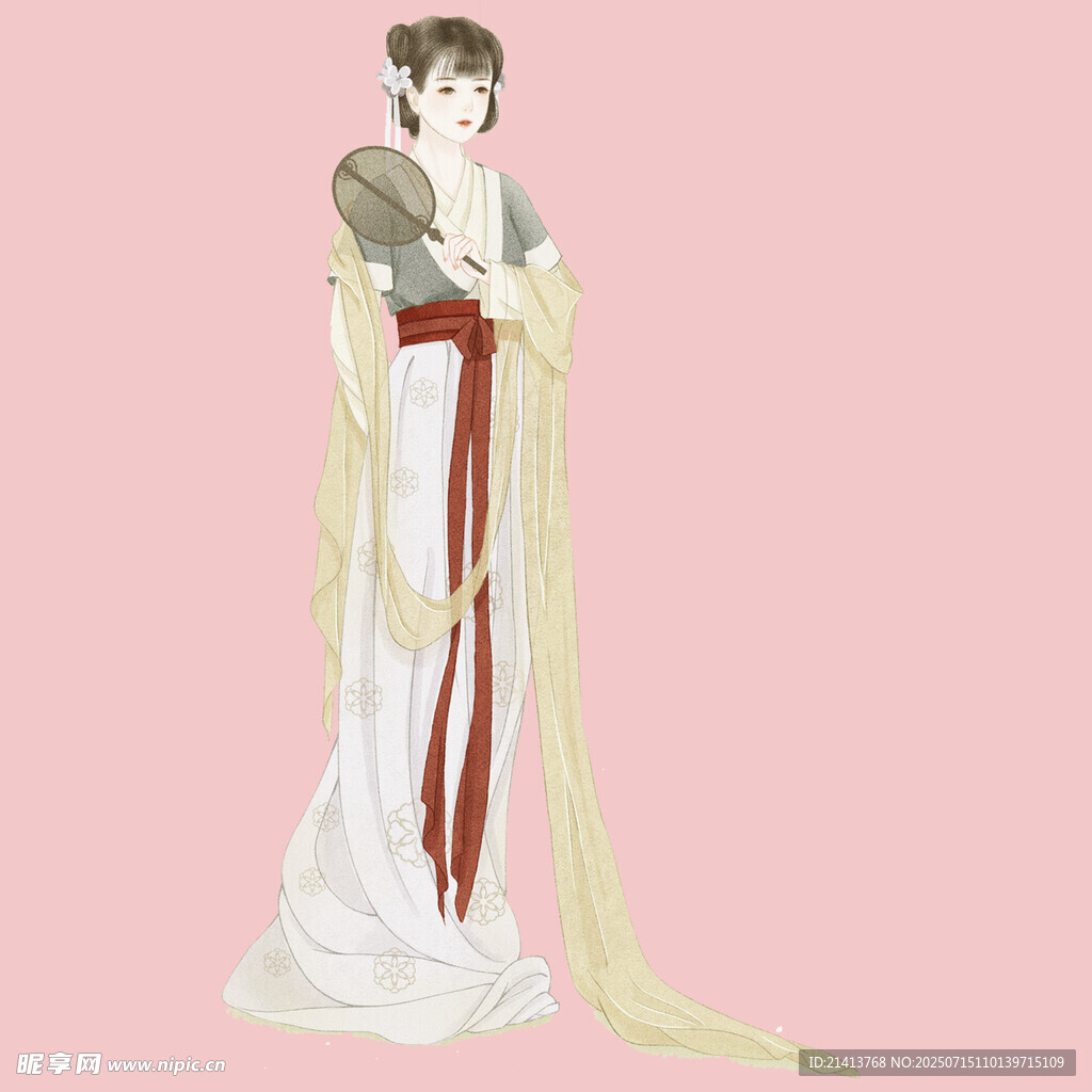 古典汉服女子优雅持扇