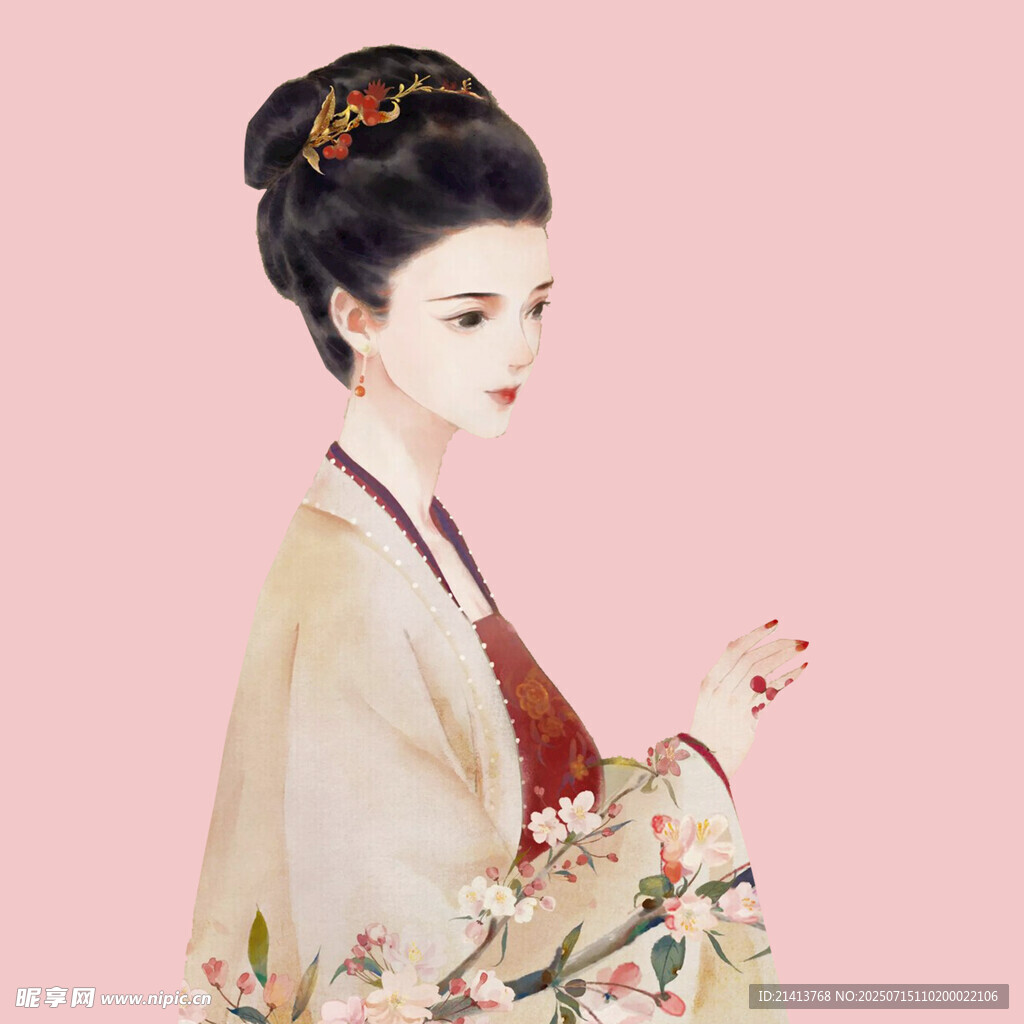 古风汉服女子手持花枝