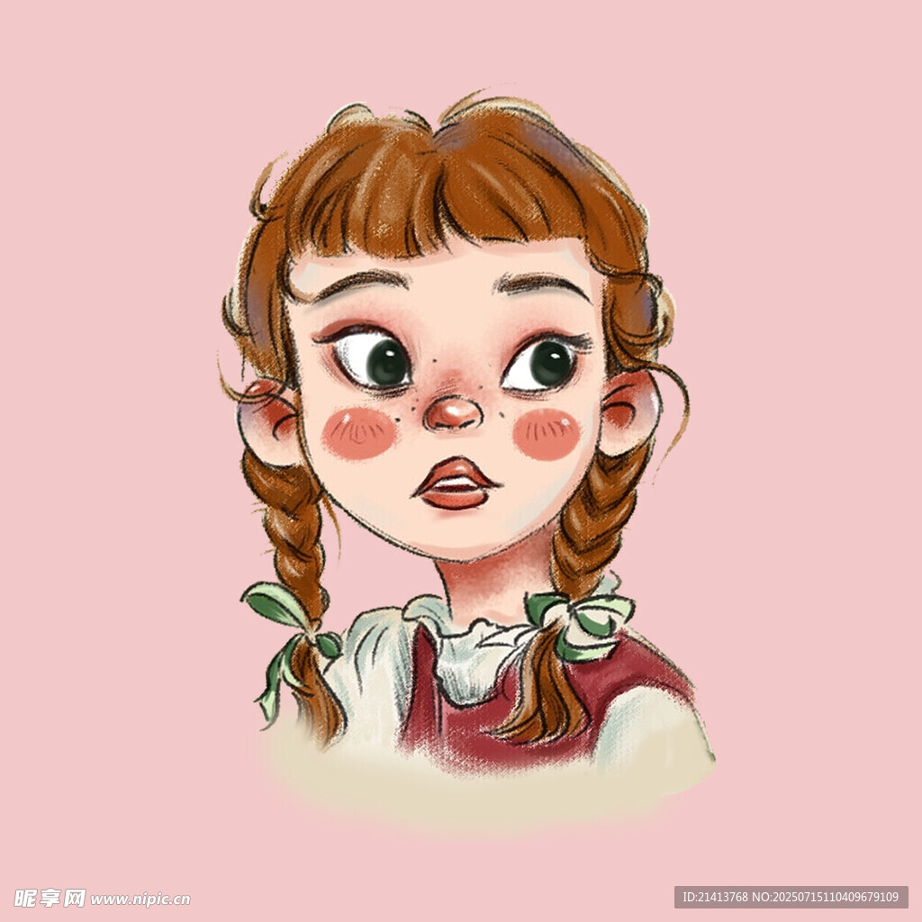 扎双辫的可爱卡通女孩
