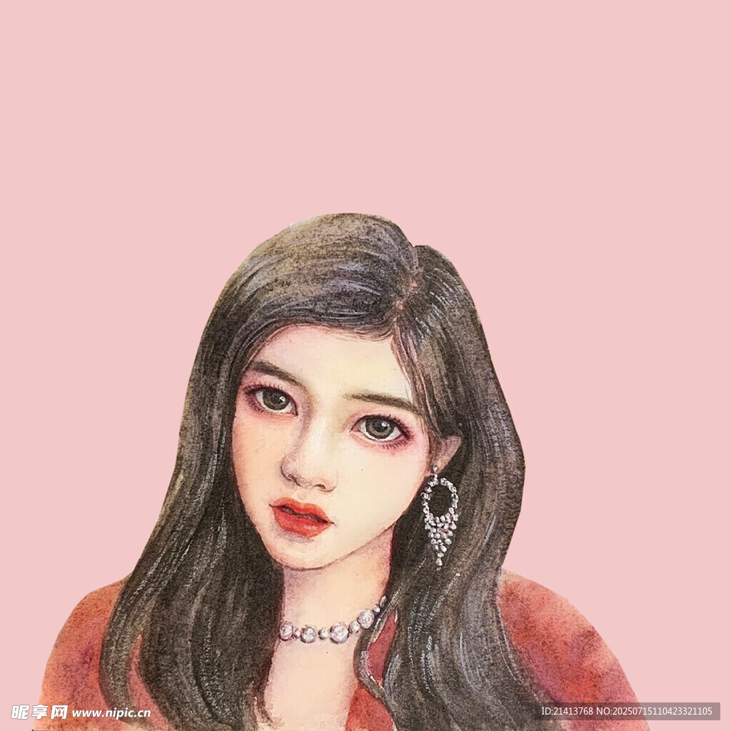 长发红衣少女插画
