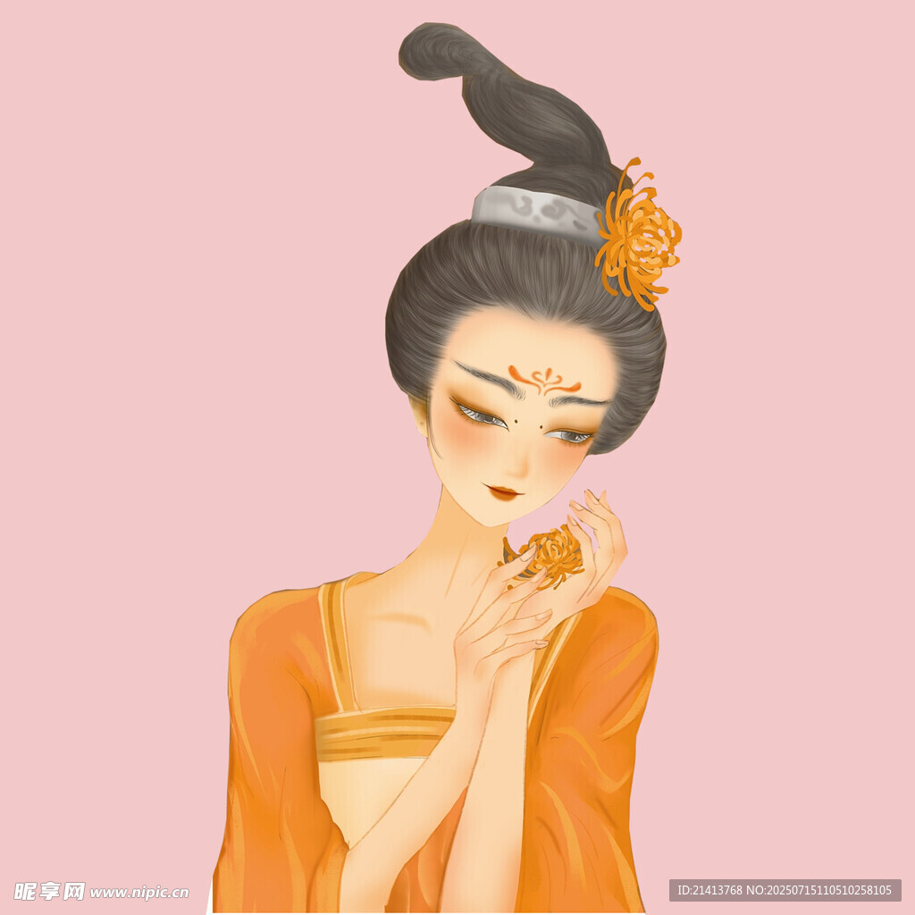 古风美人轻嗅花