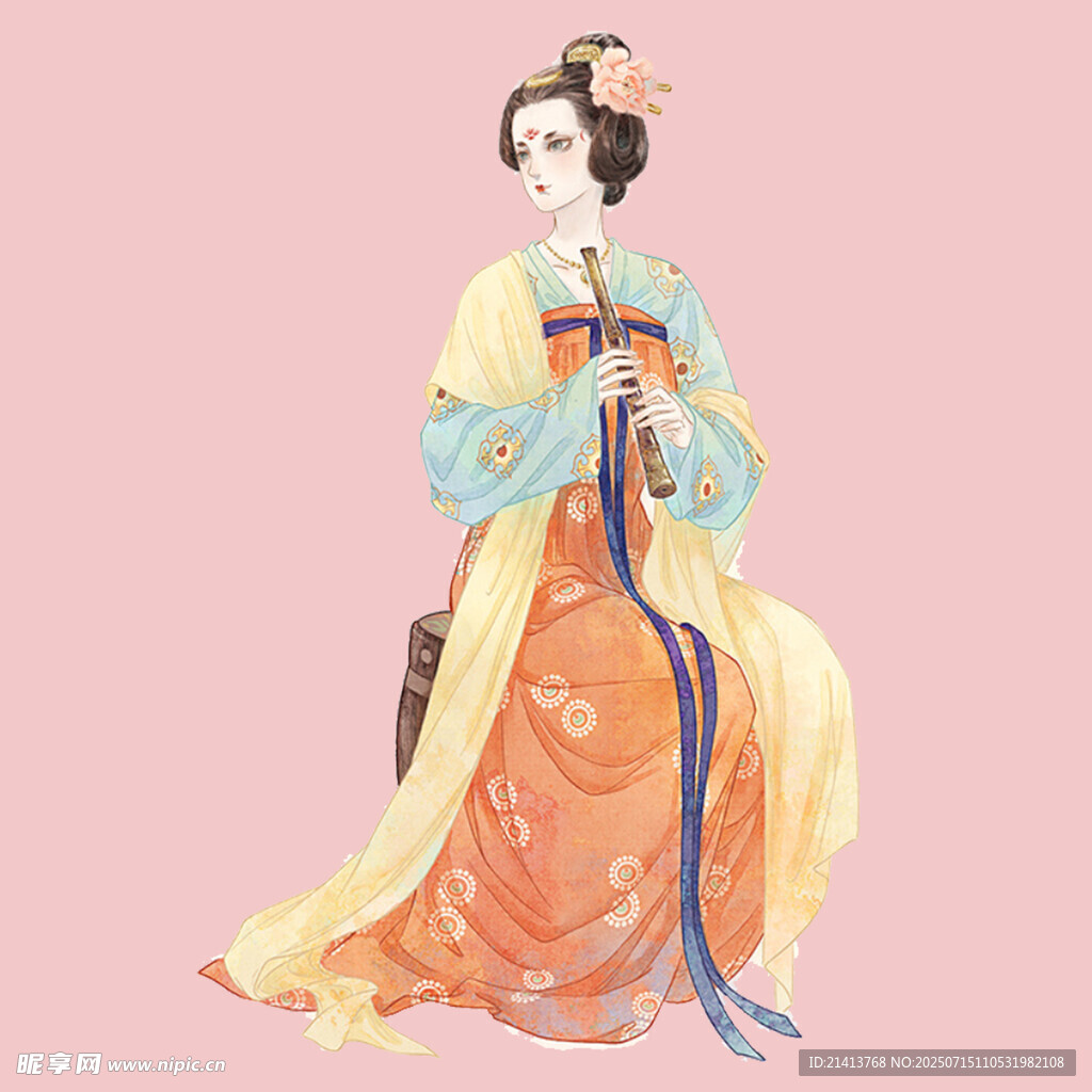 古风唐装女子优雅坐姿图