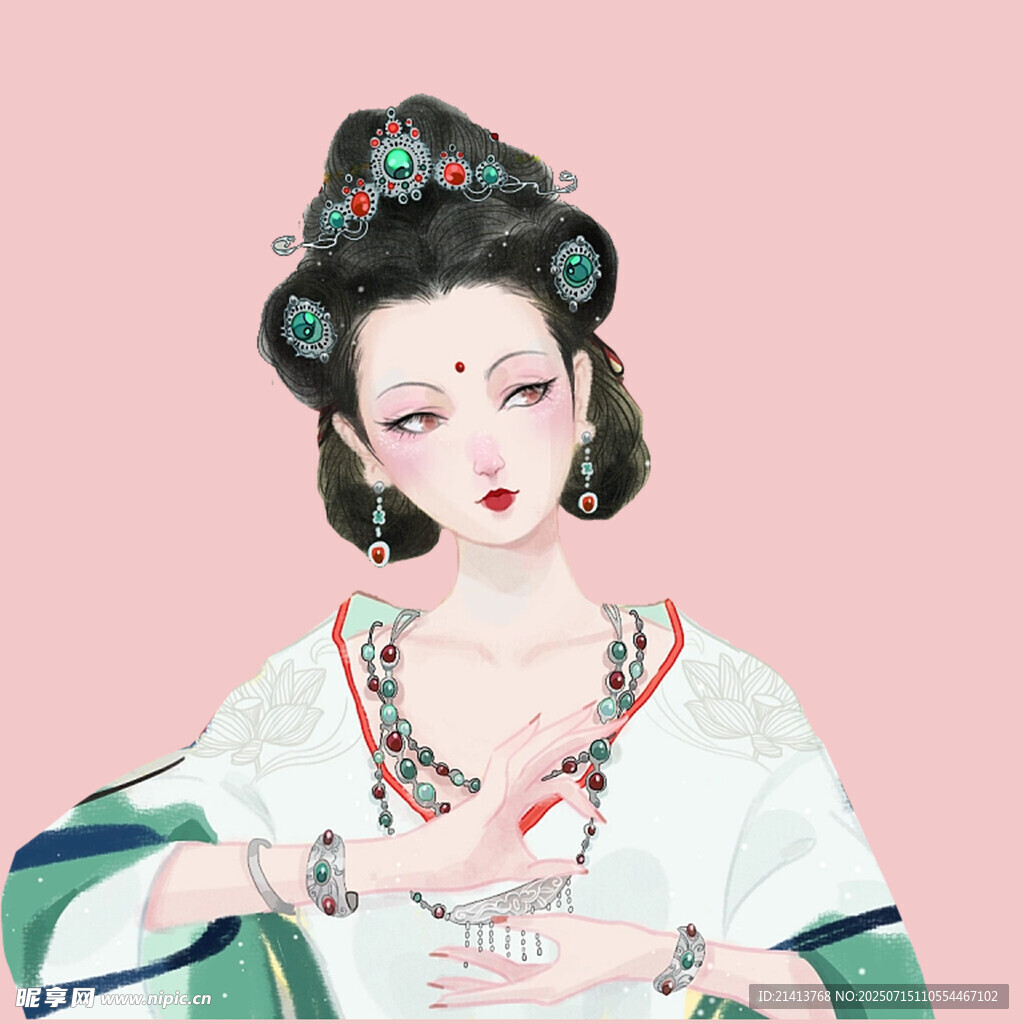古风唐装女子优雅姿态