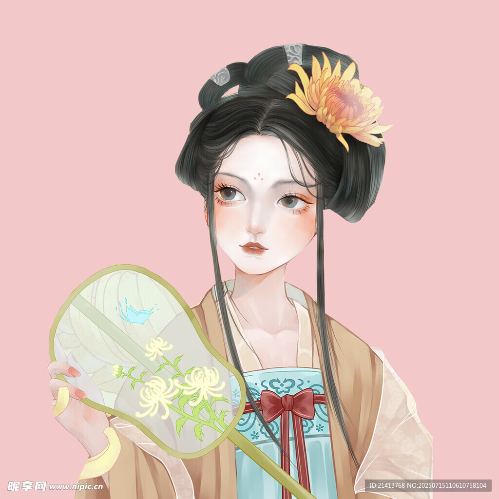 古风美人持扇优雅图
