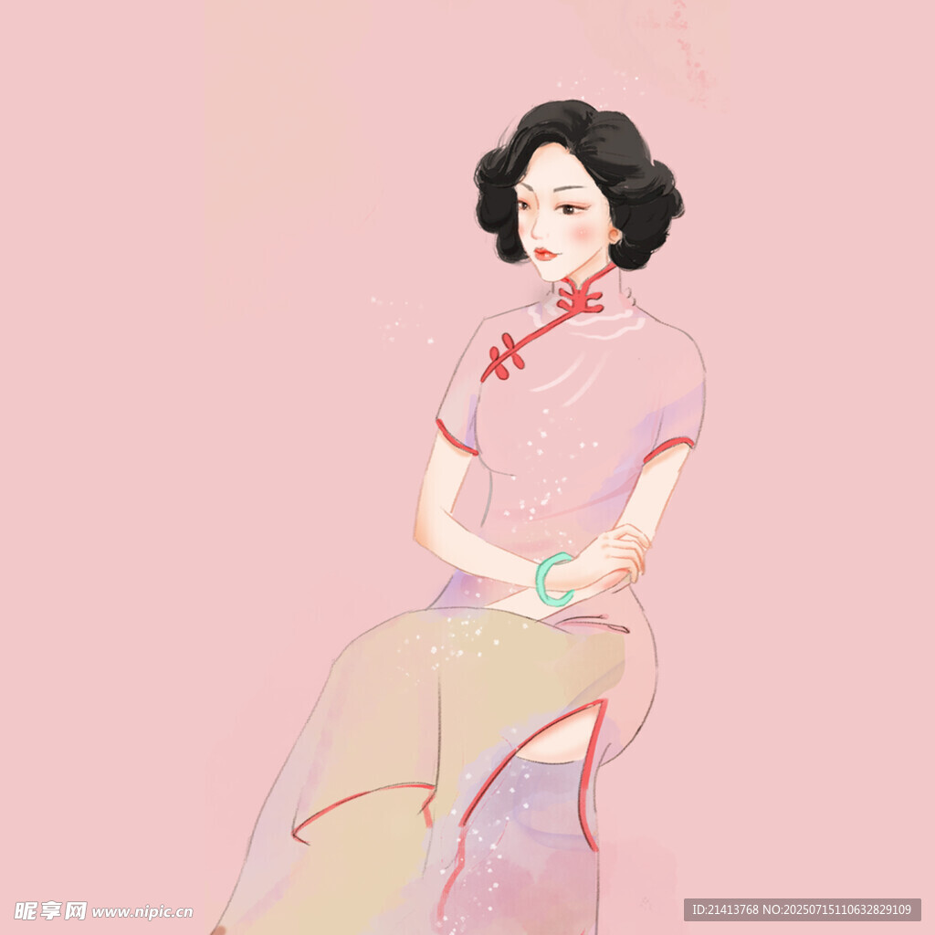 优雅旗袍女子静坐
