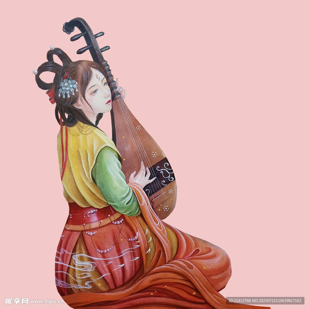 弹琵琶的古典女子