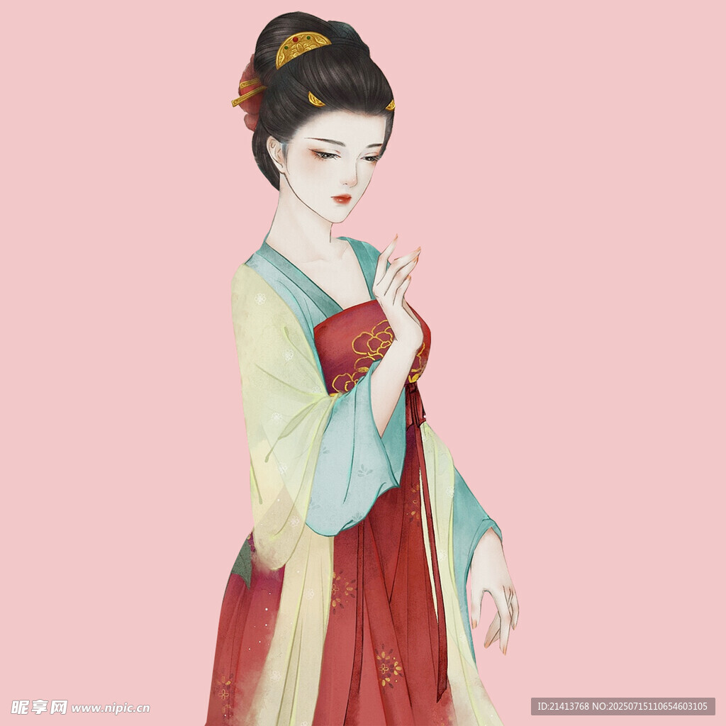 古风汉服女子优雅侧立
