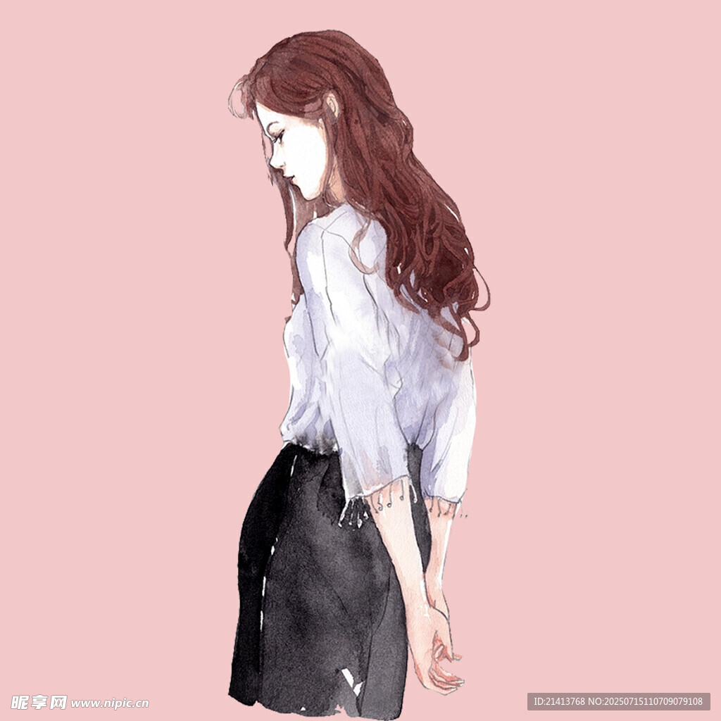 长发女子的时尚背影