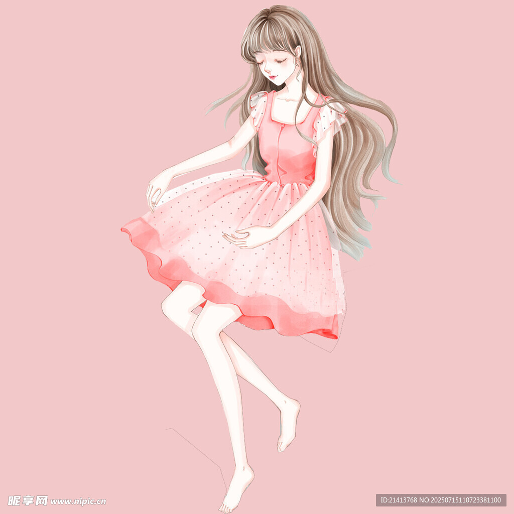 粉色裙少女轻盈起舞