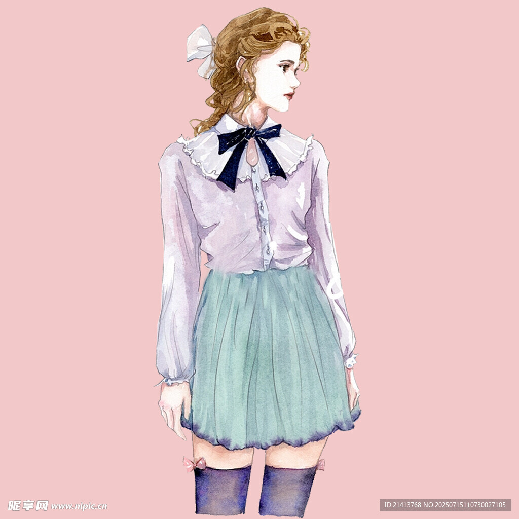 复古风少女穿搭展示