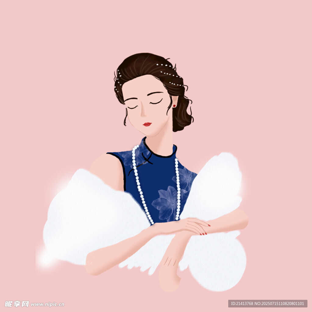 优雅女子怀抱毛绒物件