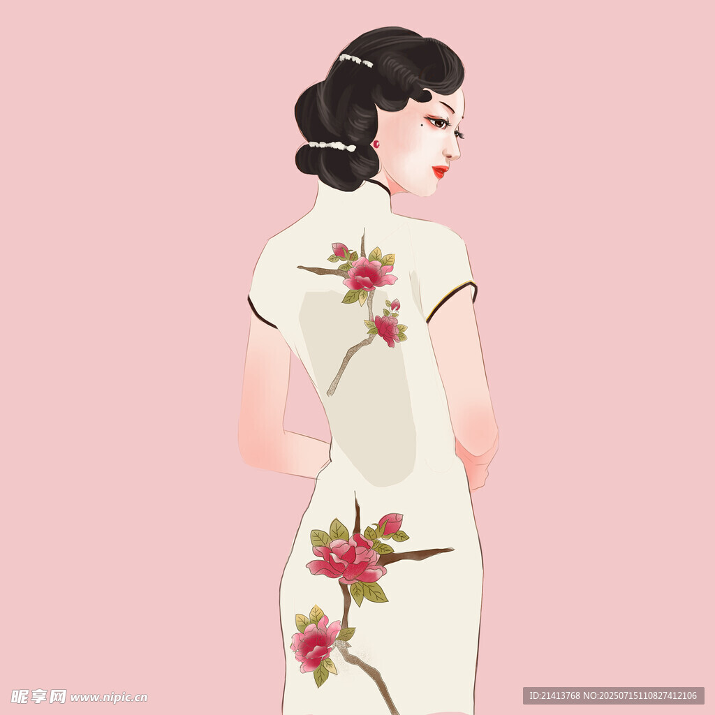 复古旗袍女子背影