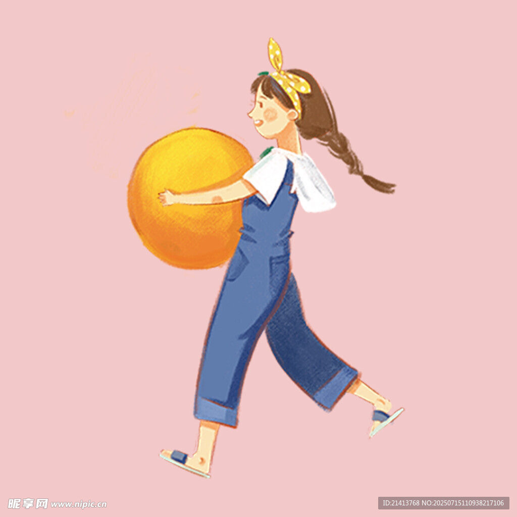 女孩手持圆球欢快行走