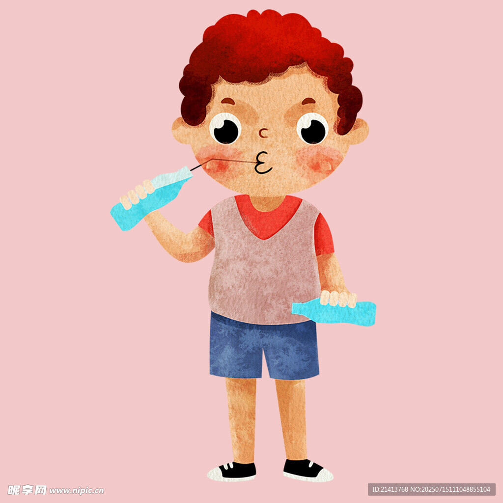 刷牙的小男孩