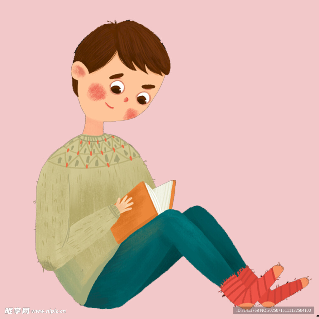 男孩惬意阅读时光