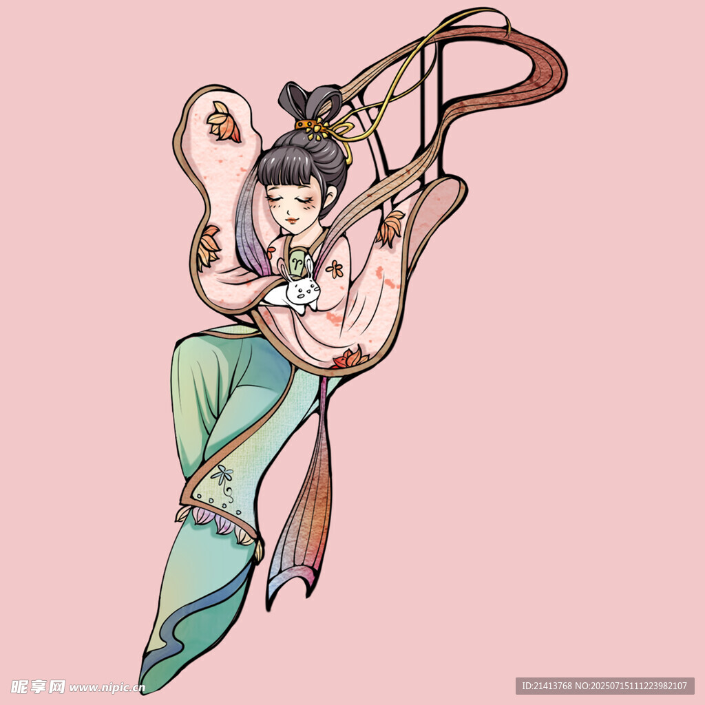 古风女子乘鹅持弓图