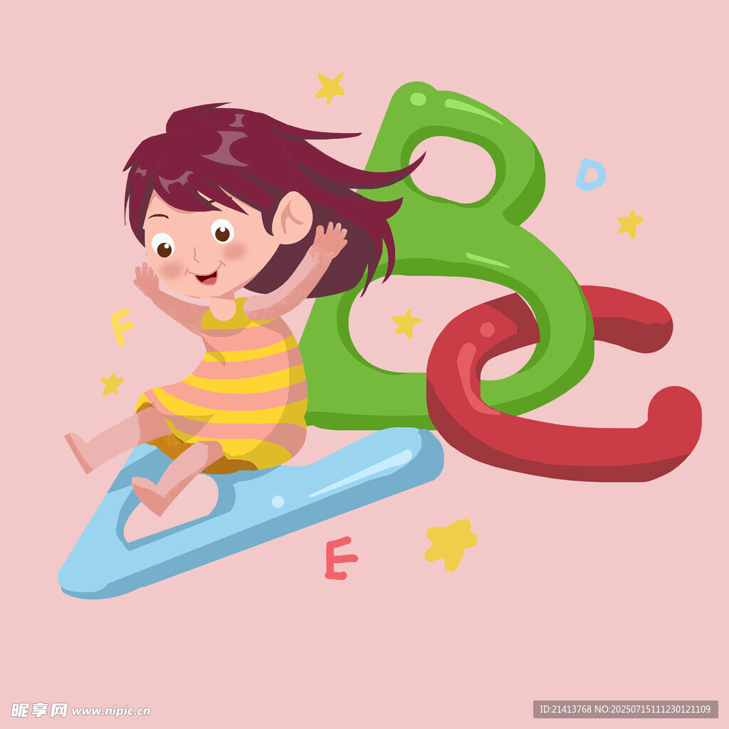 小女孩与多彩字母欢乐互动