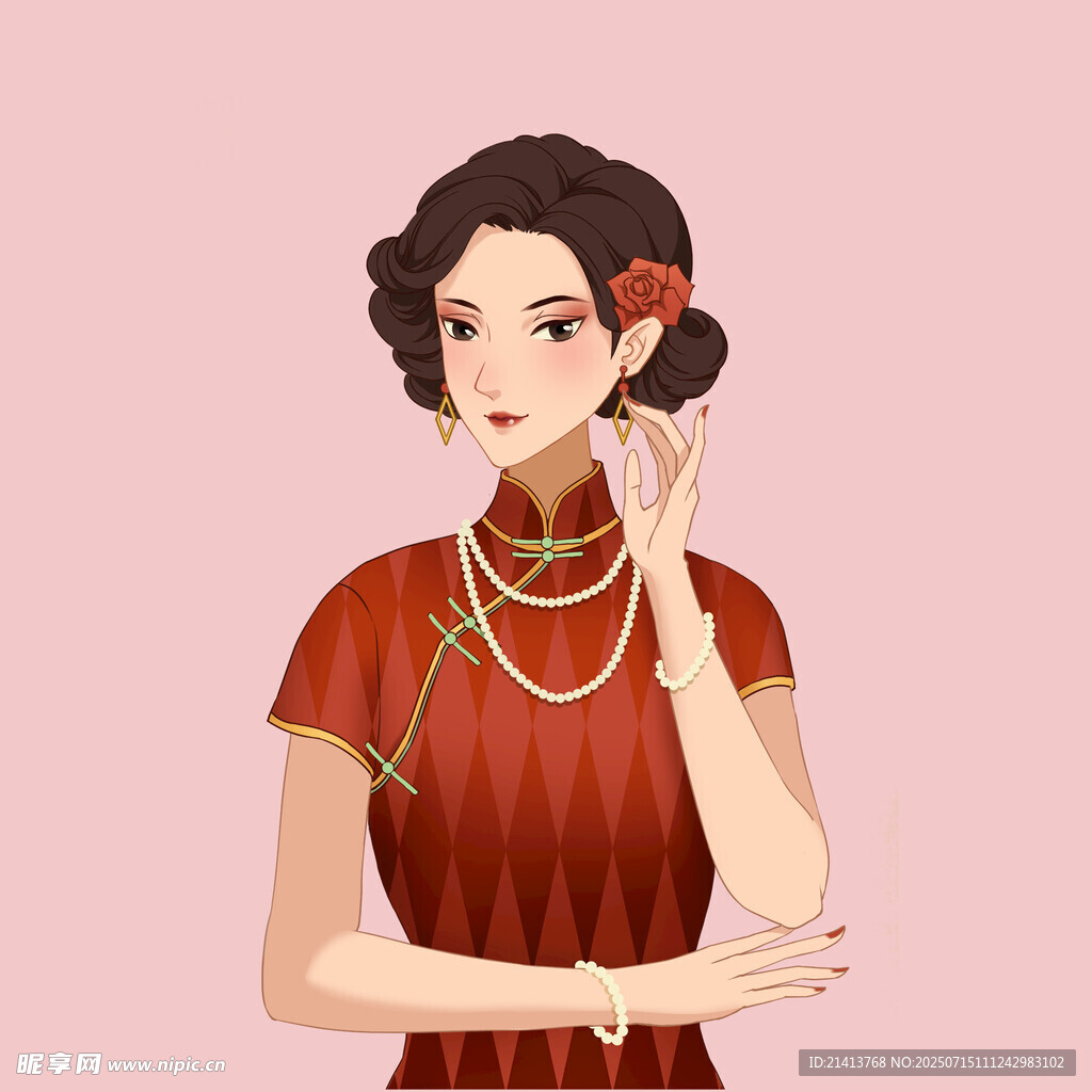 复古旗袍女子优雅造型