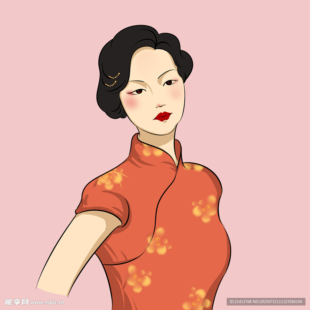 复古旗袍女子优雅形象