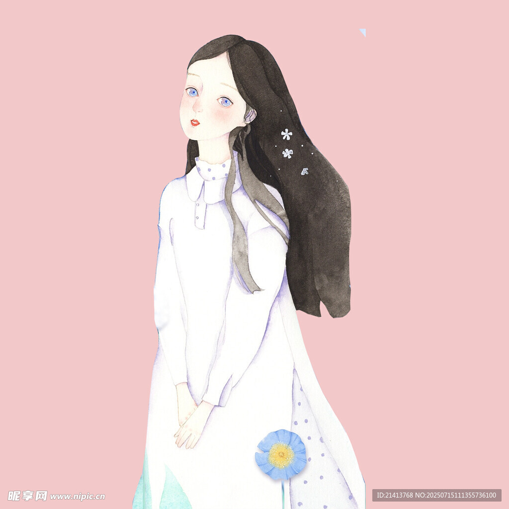 古风白衣长发女子插画