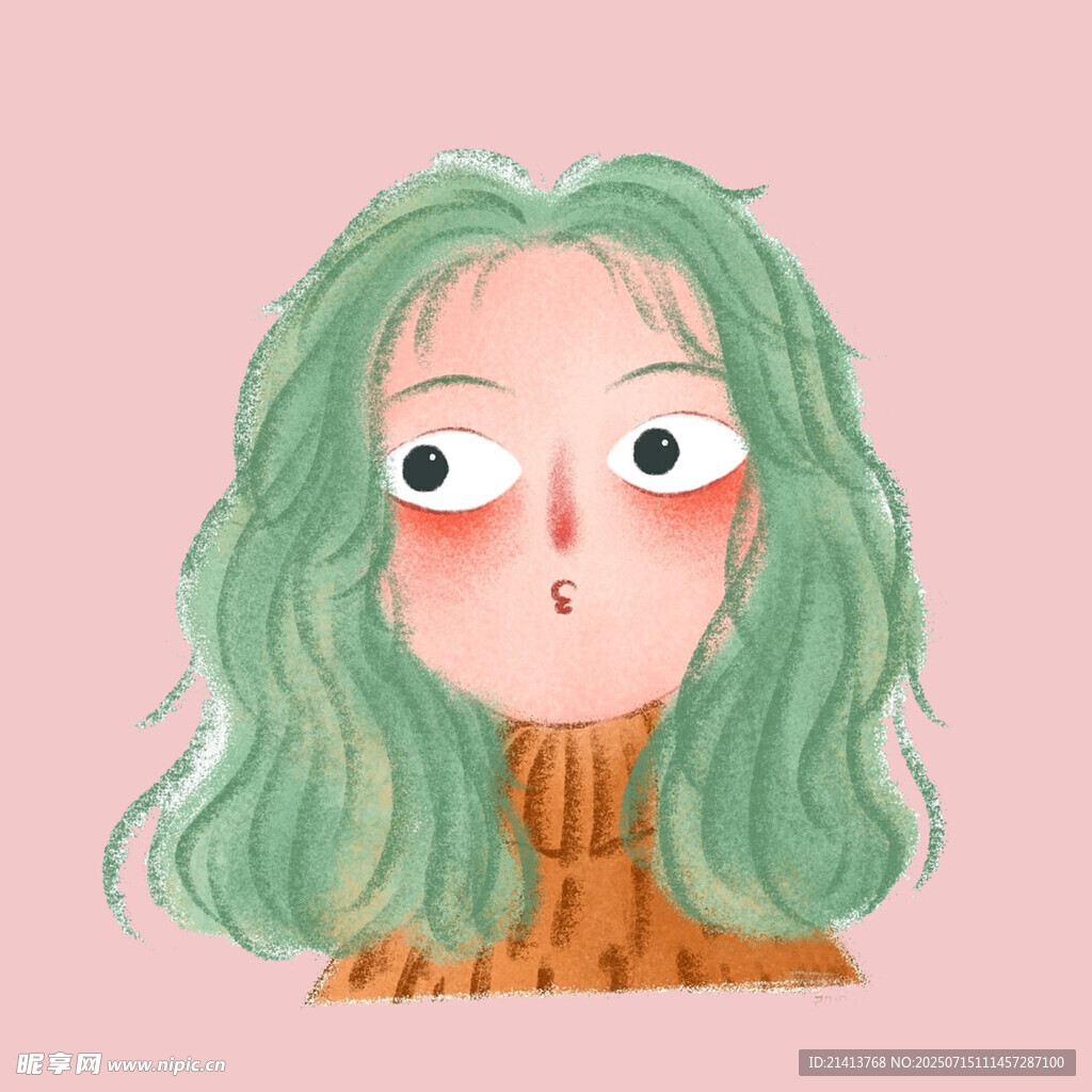 绿发女孩的可爱表情