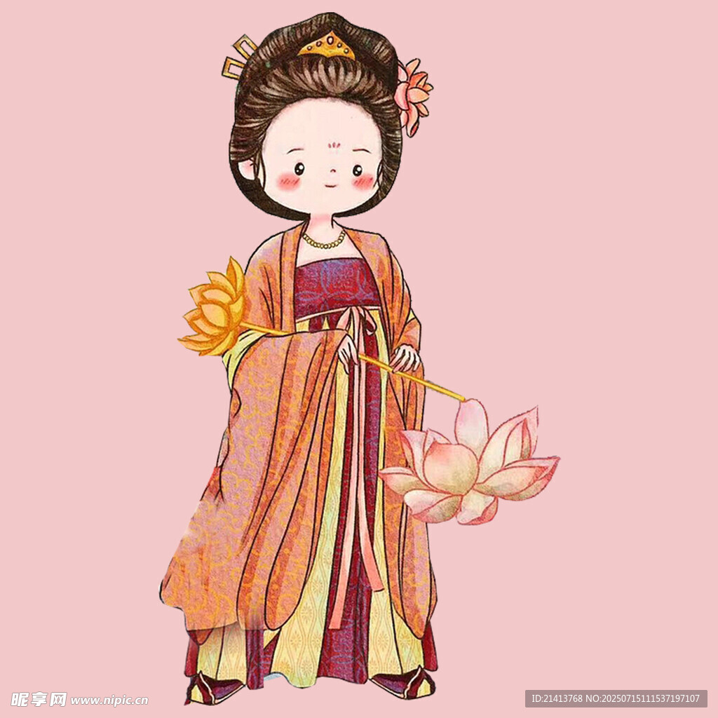古风唐装少女持花图