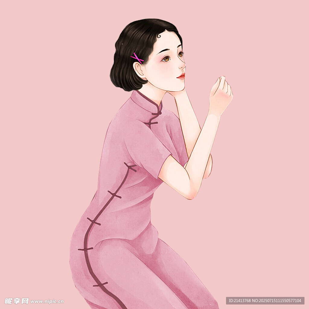 身着旗袍的优雅东方女子