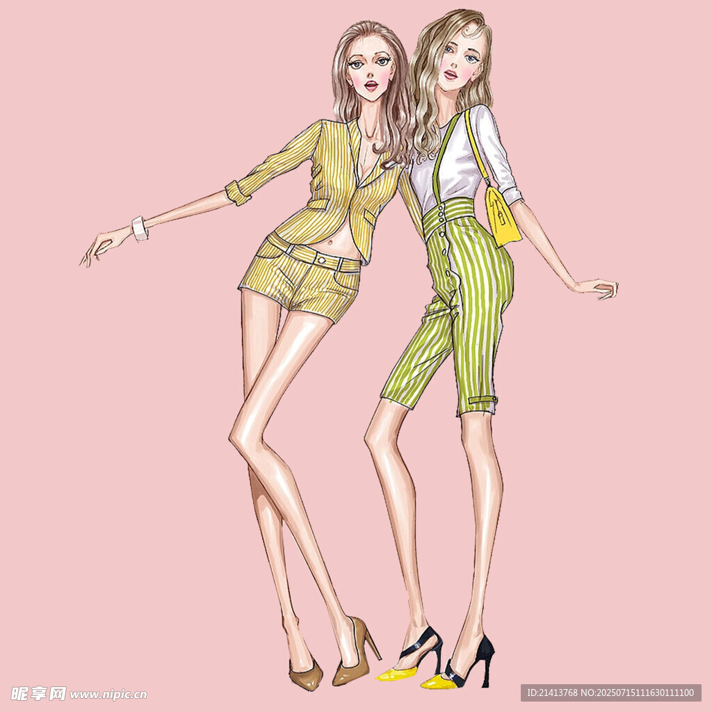 时尚姐妹花穿搭插画