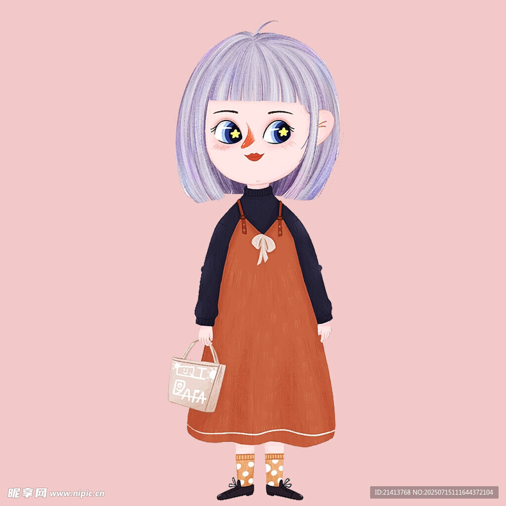 可爱紫发女孩手提小包
