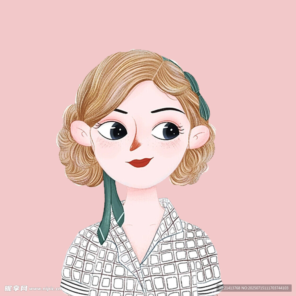 复古风卷发女孩头像