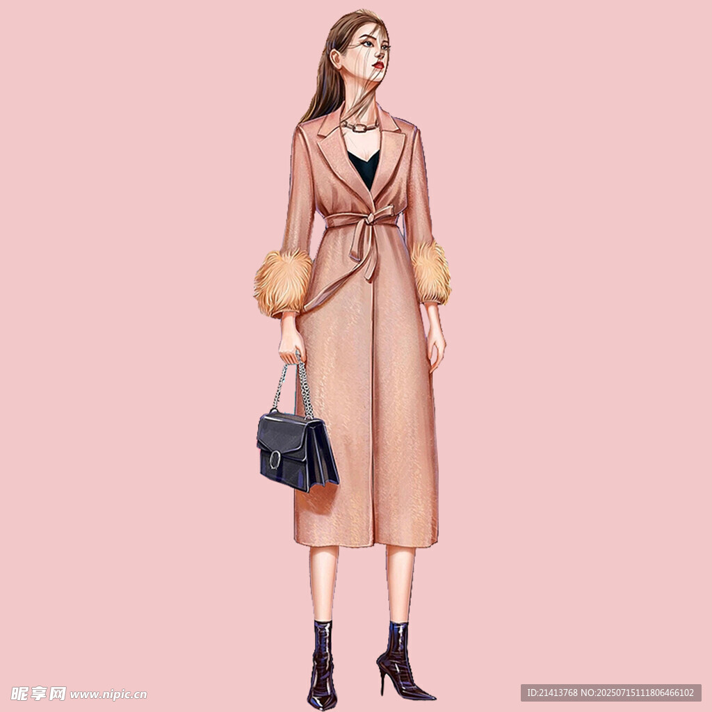 时尚长款风衣女性穿搭展示