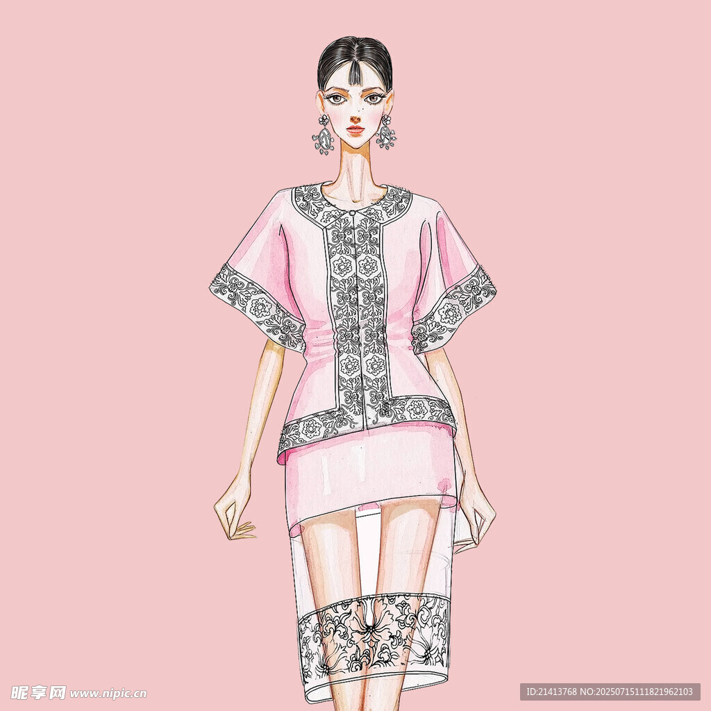 粉色民族风服饰设计图