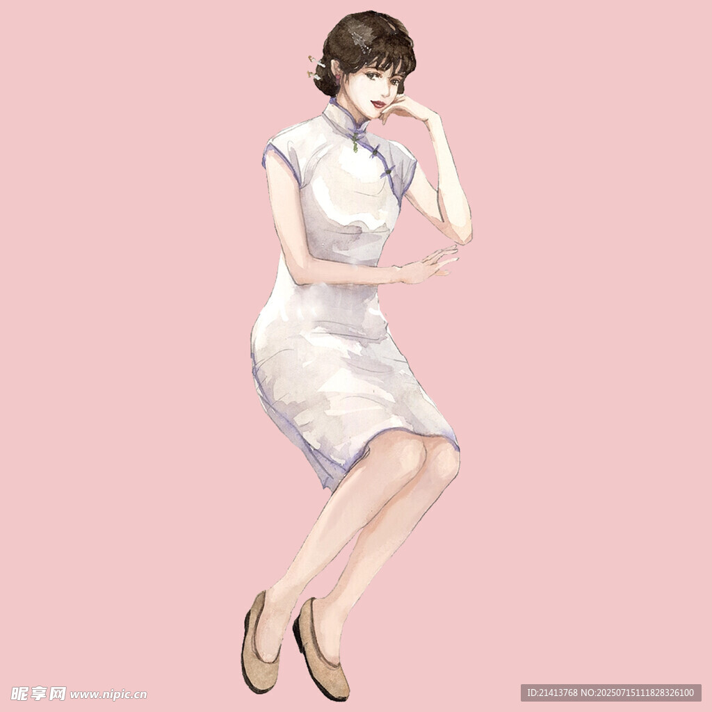 优雅旗袍女子的灵动姿态