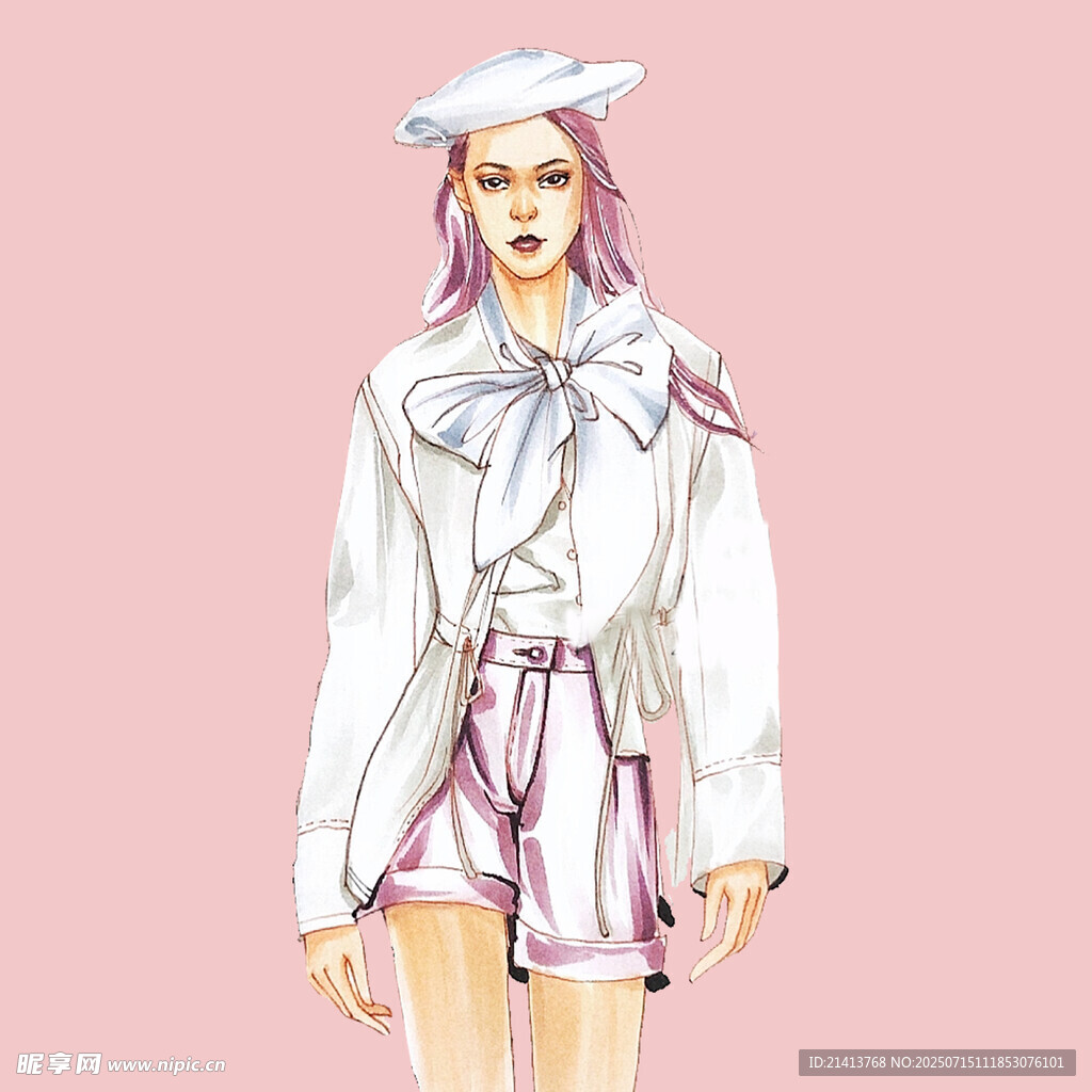 时尚粉发女孩服饰设计图