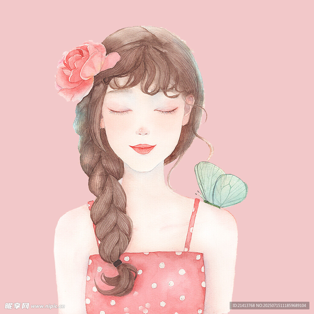 甜美波点少女闭眼享惬意