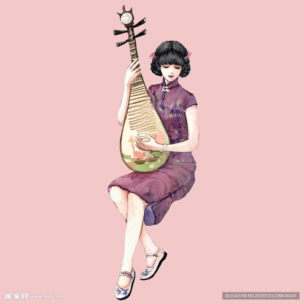旗袍女子优雅弹奏琵琶