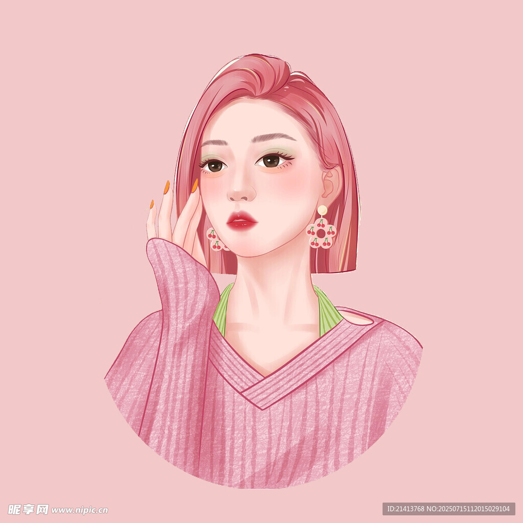 粉色系甜美女孩插画