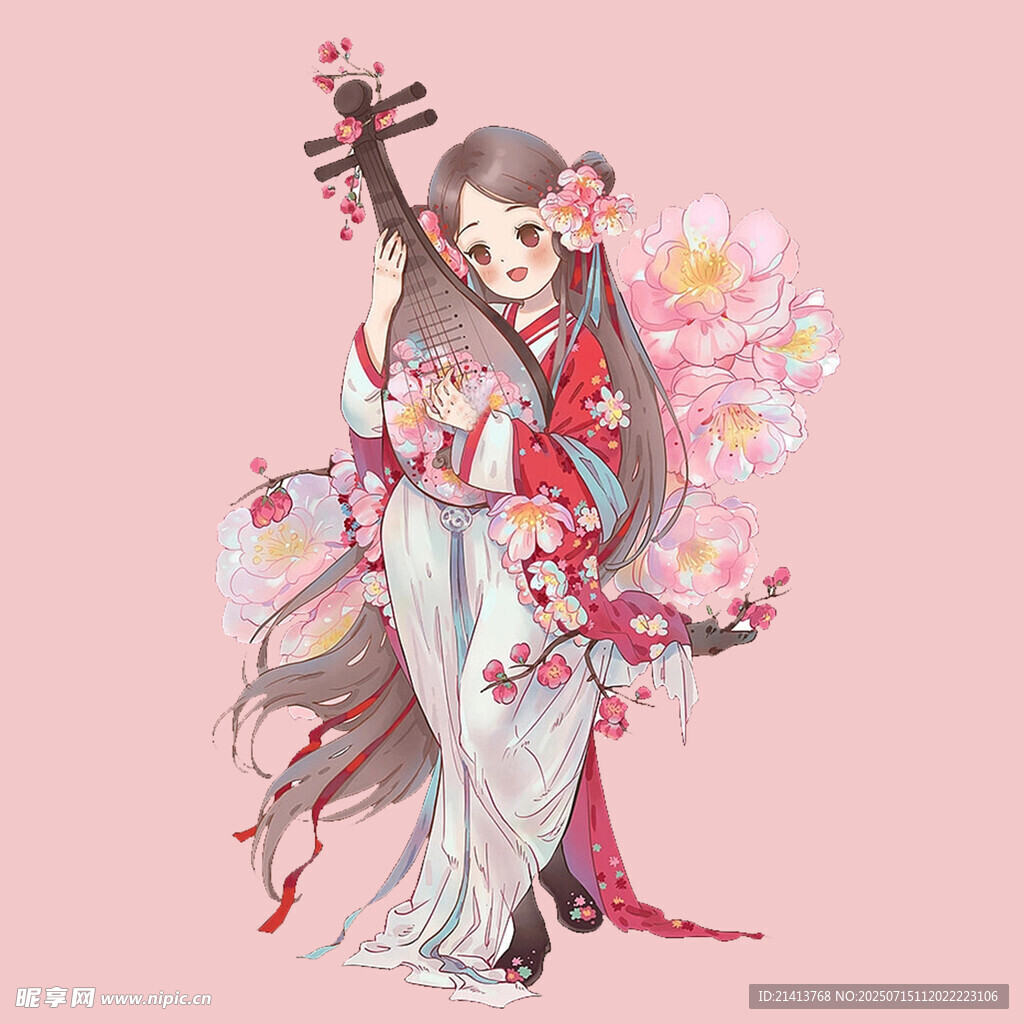 古风持扇汉服女子插画